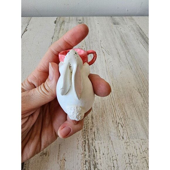 Shabby chic Easter Bunny coffee cup figurine statue decor spring village mini - Picture 6 of 7
